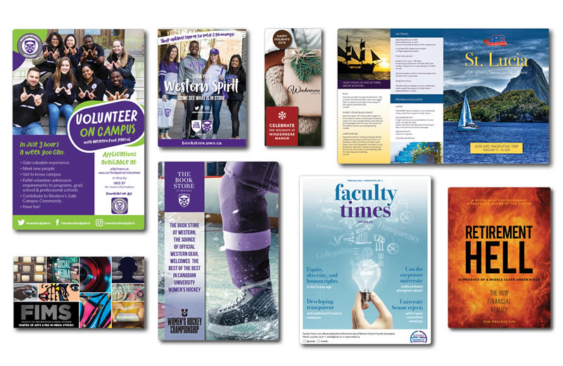 A series of brochures and pamphlets that have been created by Graphic Series